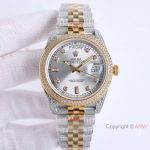 Luxury Swiss Replica Rolex Day Date Diamond-Paved Watch 40mm 2-Tone Silver Dial